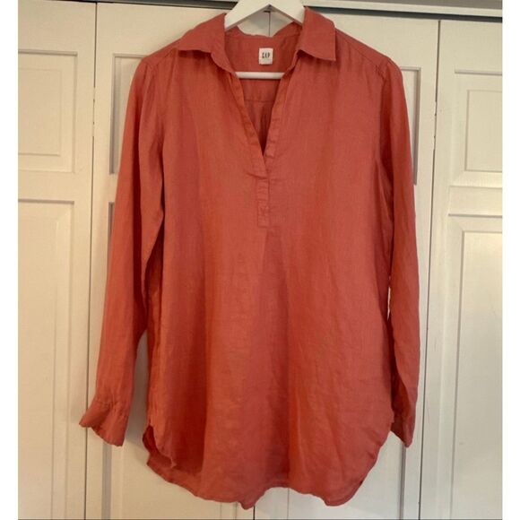 Gap 100% linen boyfriend tunic collared popover small - Picture 2 of 7